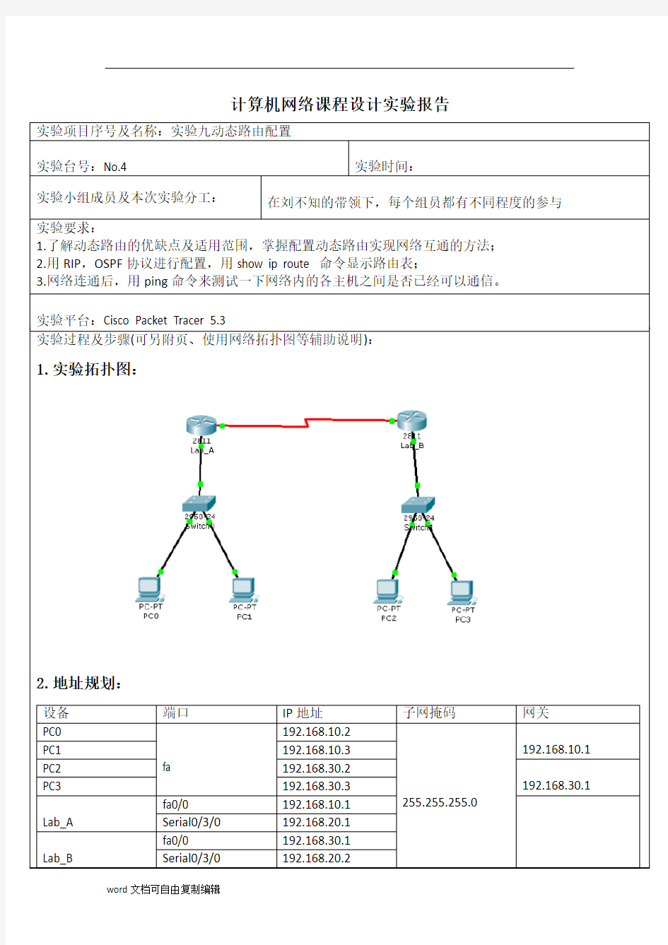计算机网络课程设计实验_动态路由配置