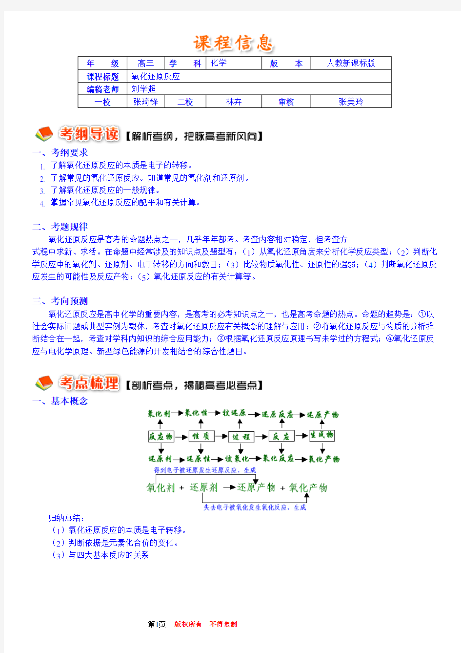 高考第一轮复习--氧化还原反应