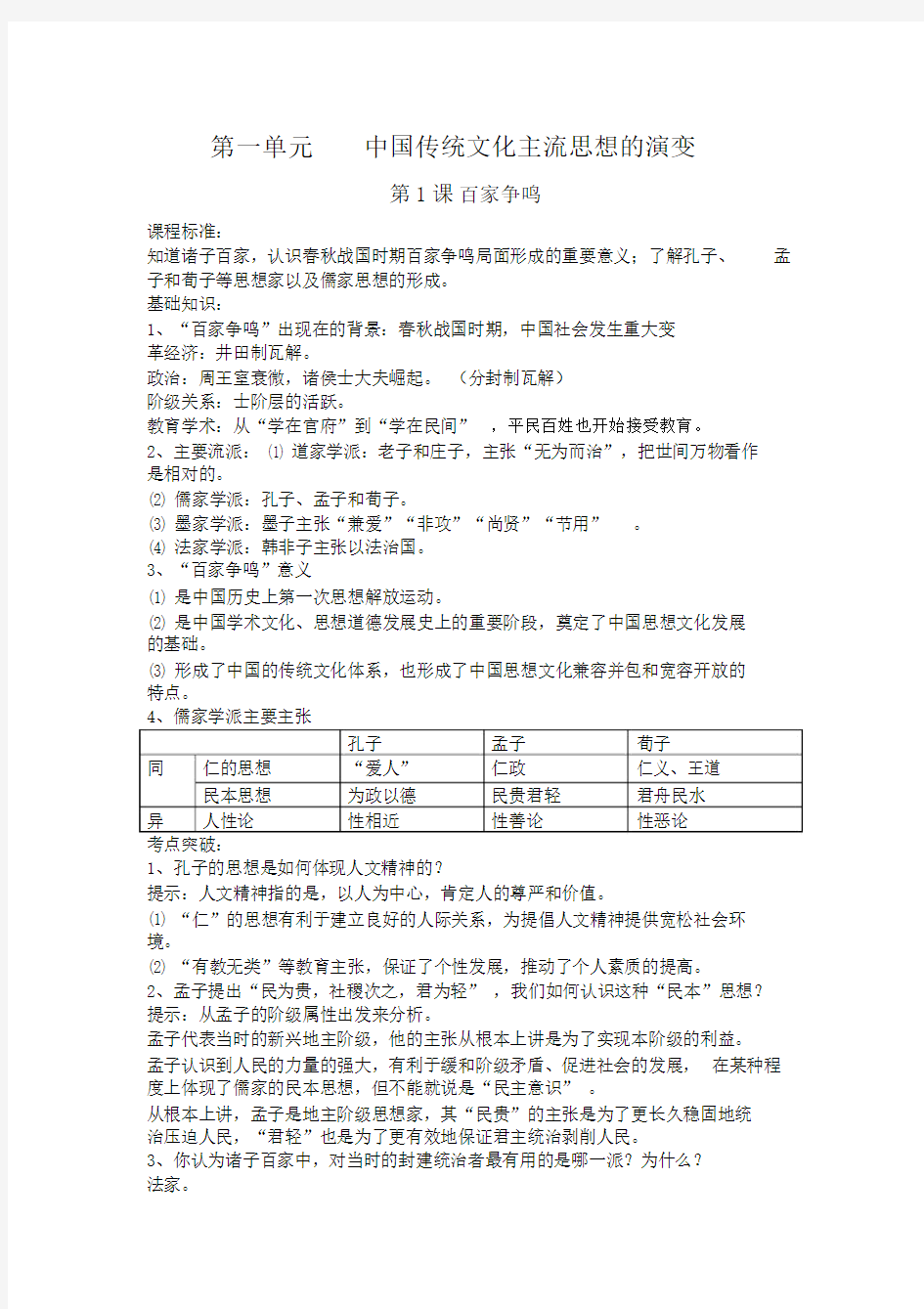 高中历史必修三知识点总结