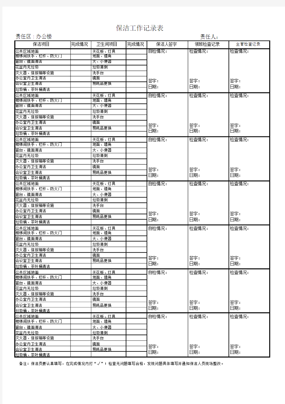 清洁公司保洁记录检查表.doc