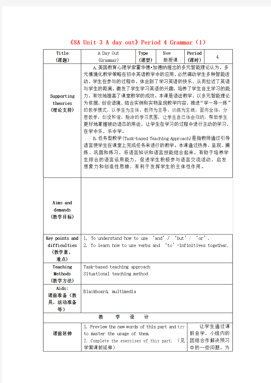 八年级英语上册《8A Unit 3 A day out》Period 4 Grammar(1)教案 牛津版