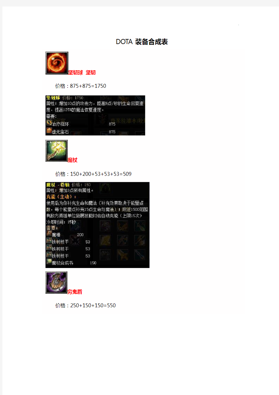 DOTA装备合成表(图文精选版)新手专用