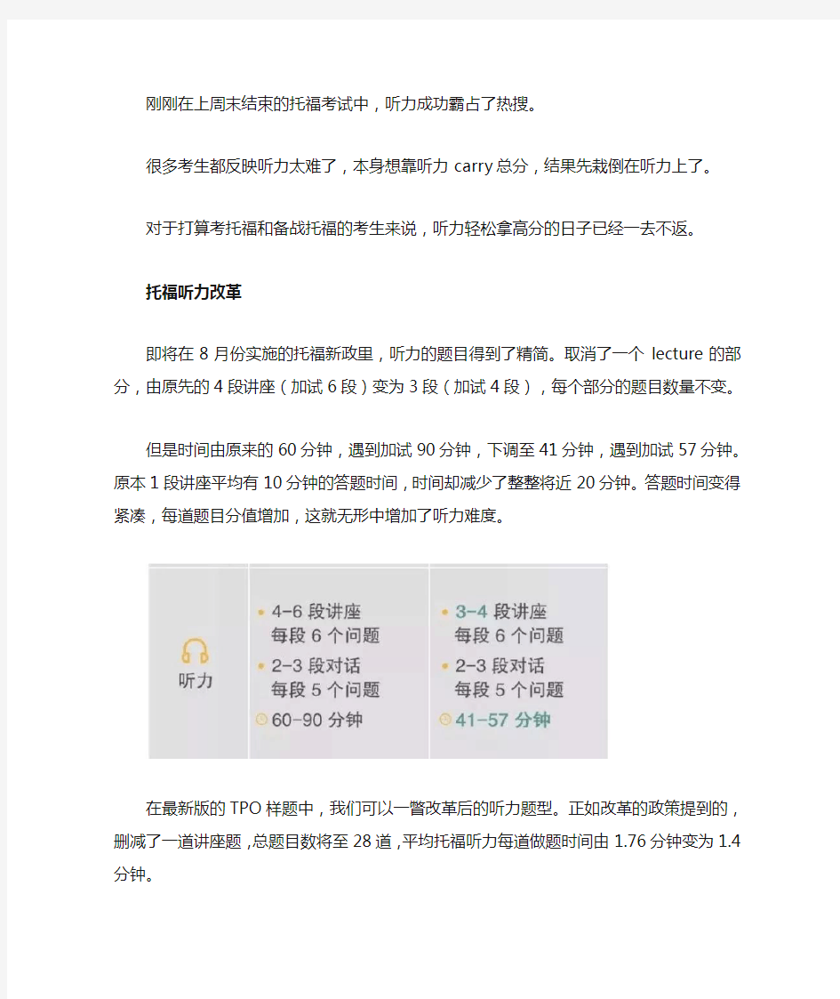 托福听力改革和题型介绍