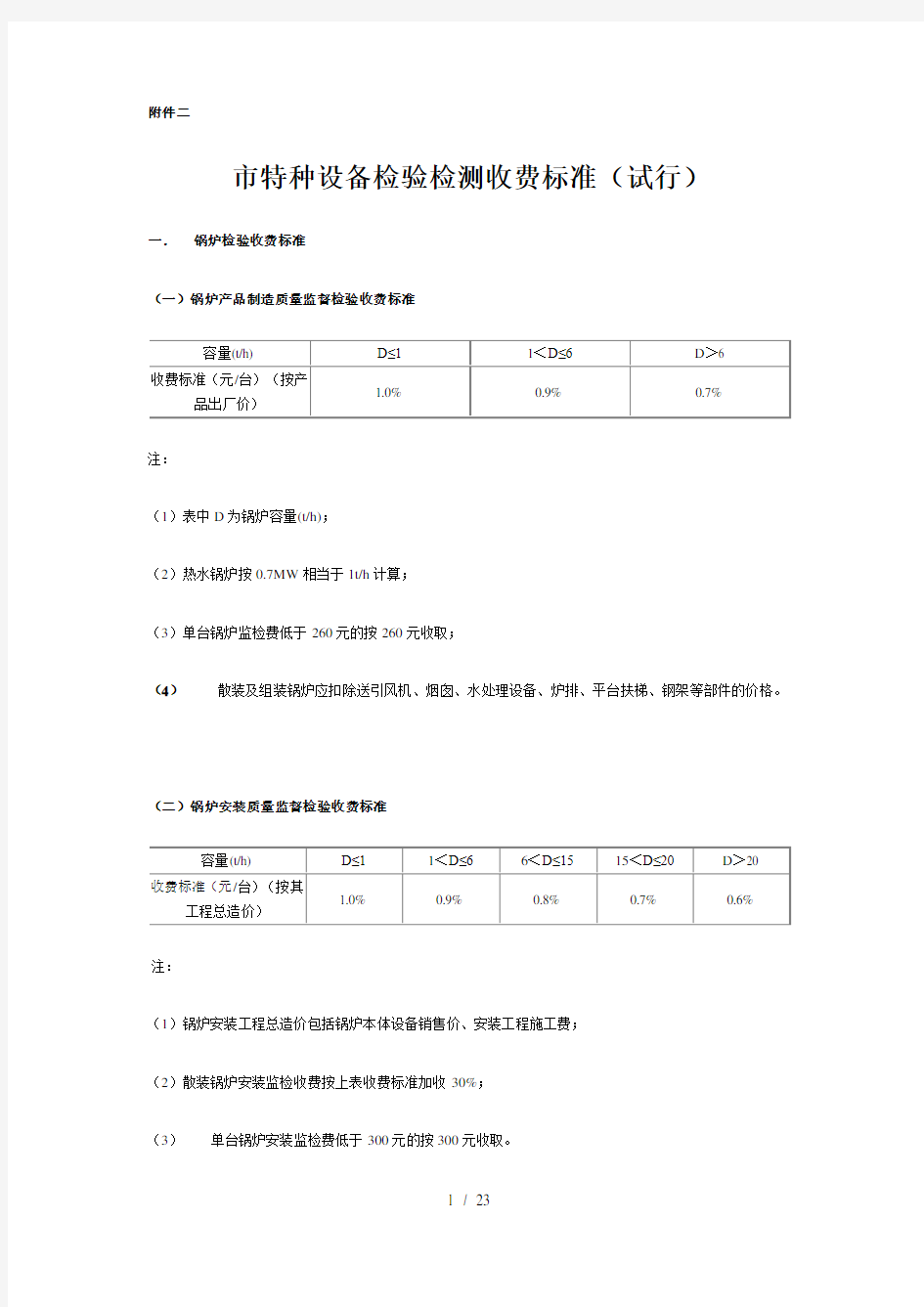北京市特种设备检验检测收费标准