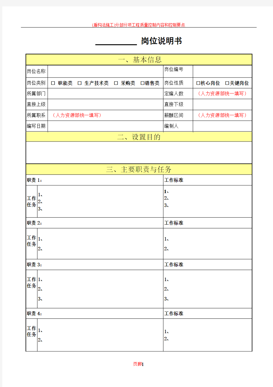 员工岗位职责说明书模板