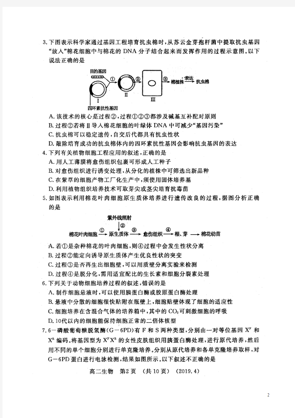 2018-2019学年河南省洛阳市高二第二学期期中考试生物试题(扫描版)