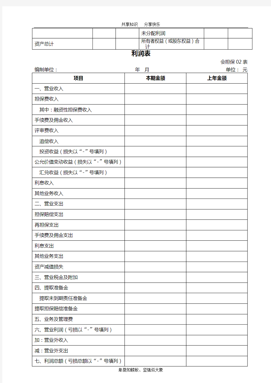 融资性担保公司财务报表