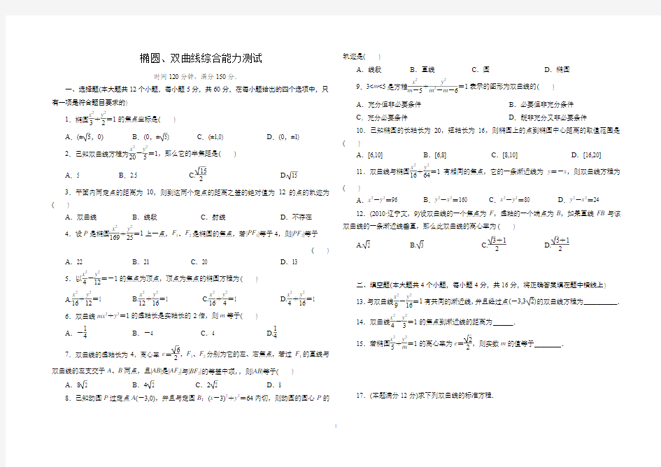 高二数学选修椭圆、双曲线综合能力测试