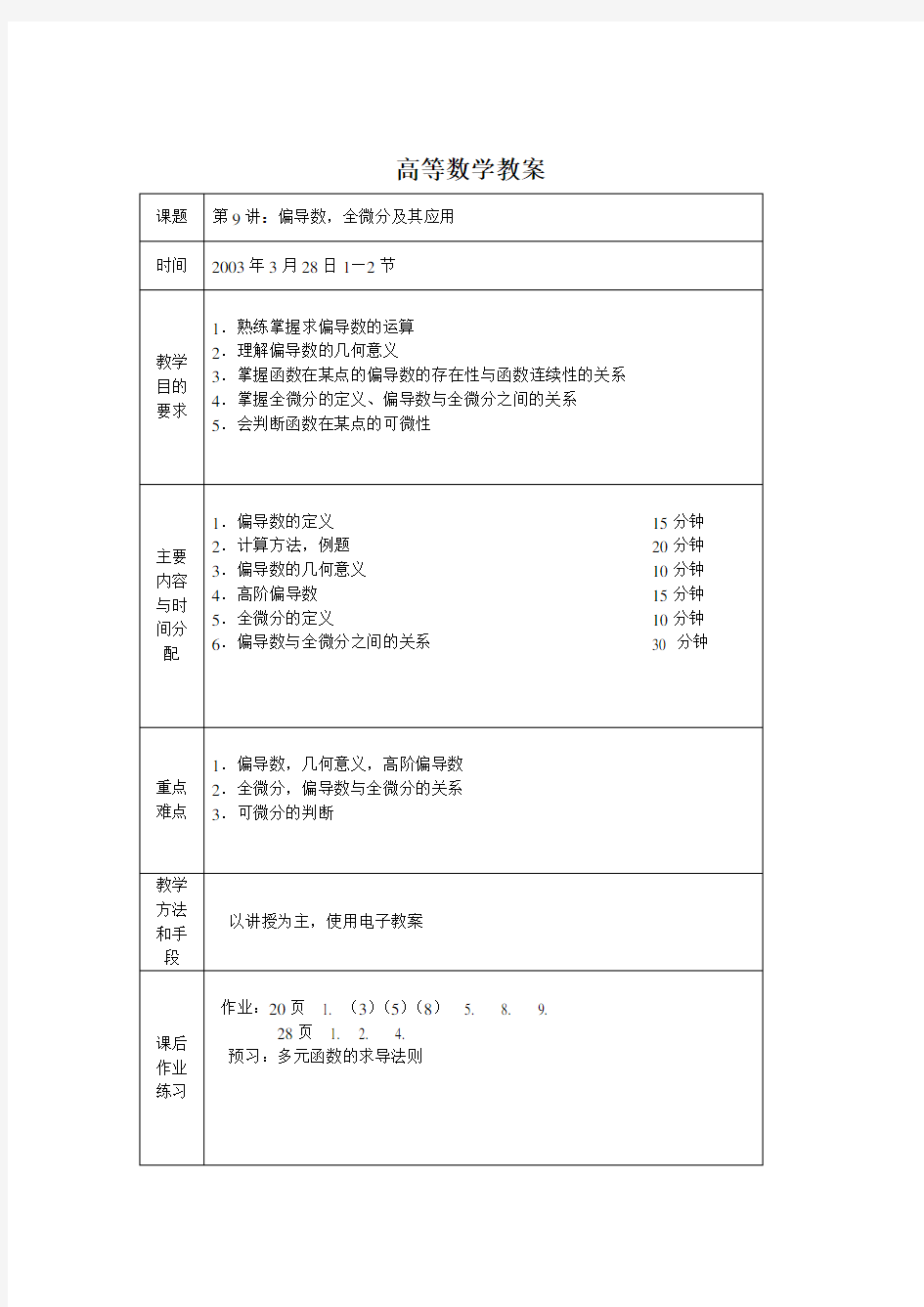 偏导数全微分教案