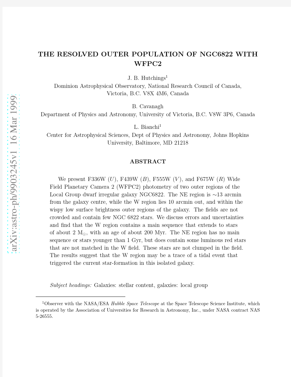 The Resolved Outer Population of NGC6822 with WFPC2