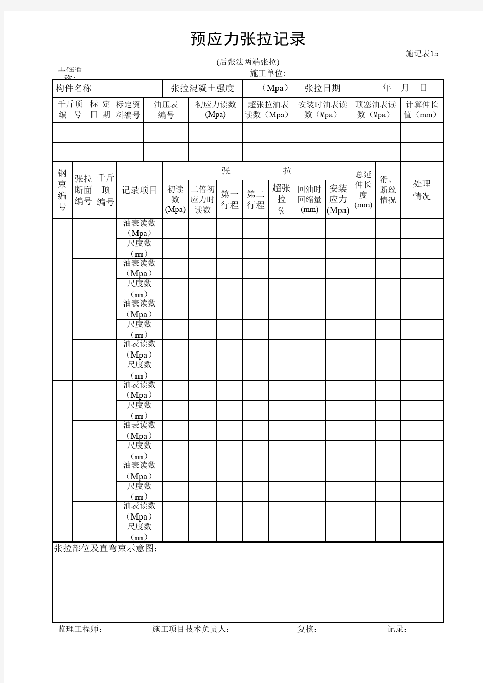 预应力张拉记录(后张法两端张拉)