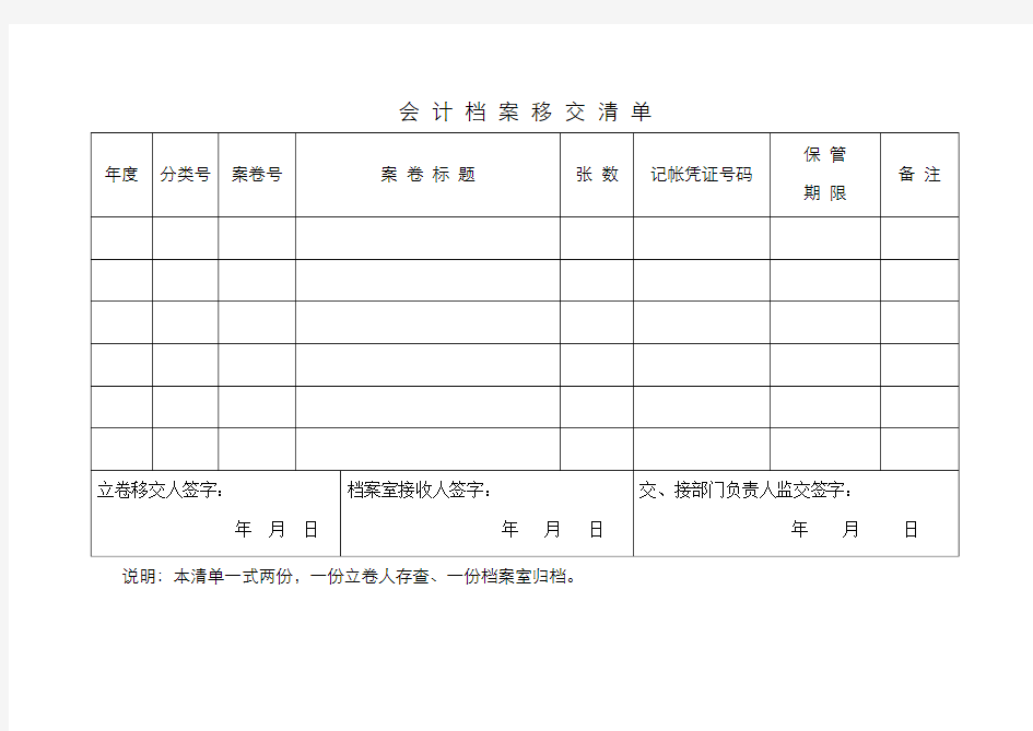 会计档案移交清单