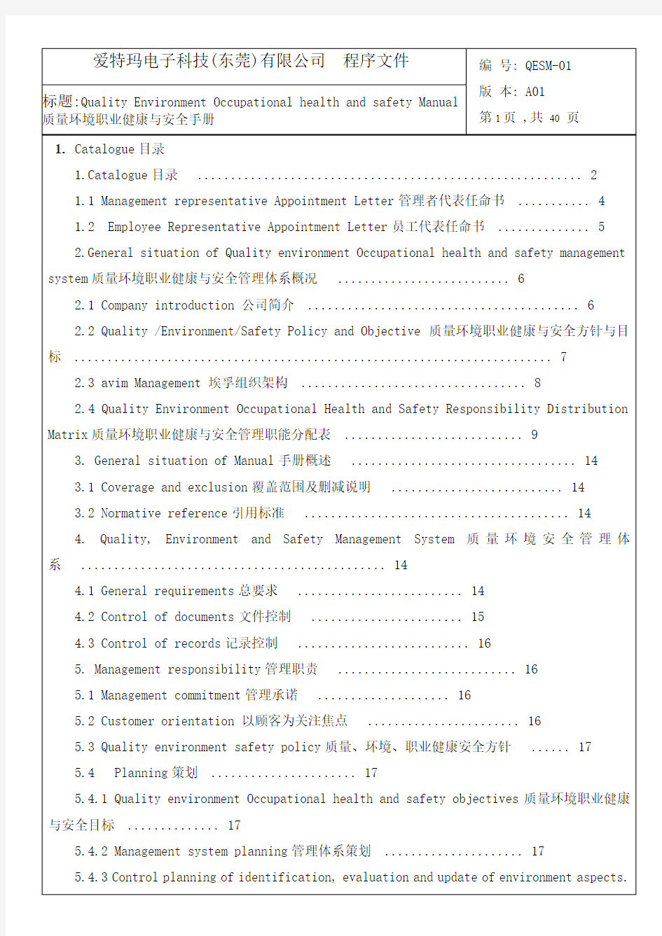 中英文-程序文件格式模版