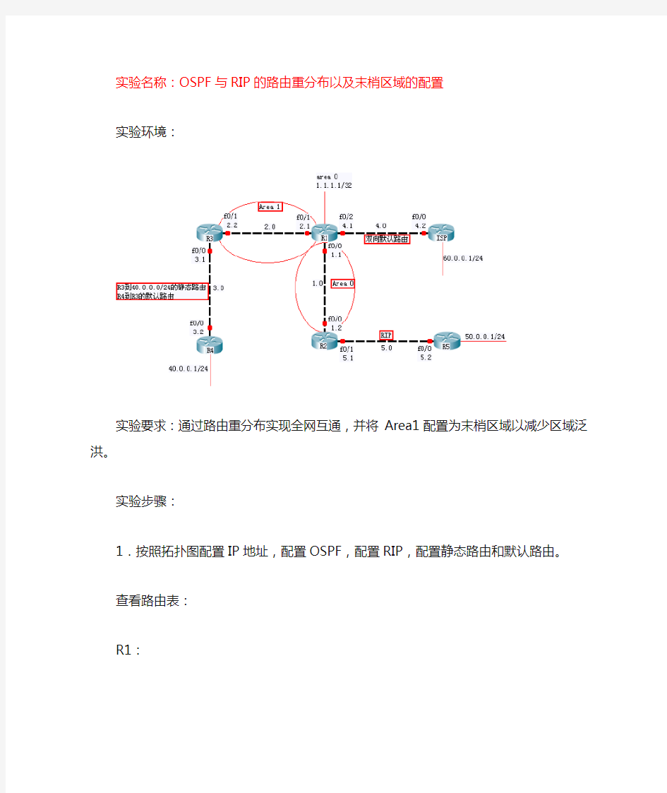 OSPF与RIP的路由重分布以及OSPF末梢区域的配置