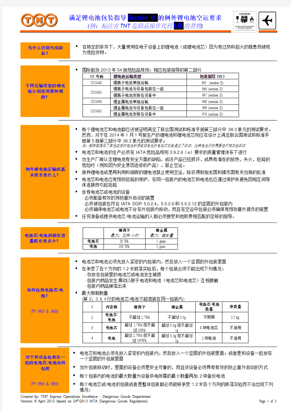 满足锂电池包装指导 Section II 的例外锂电池空运要求 例