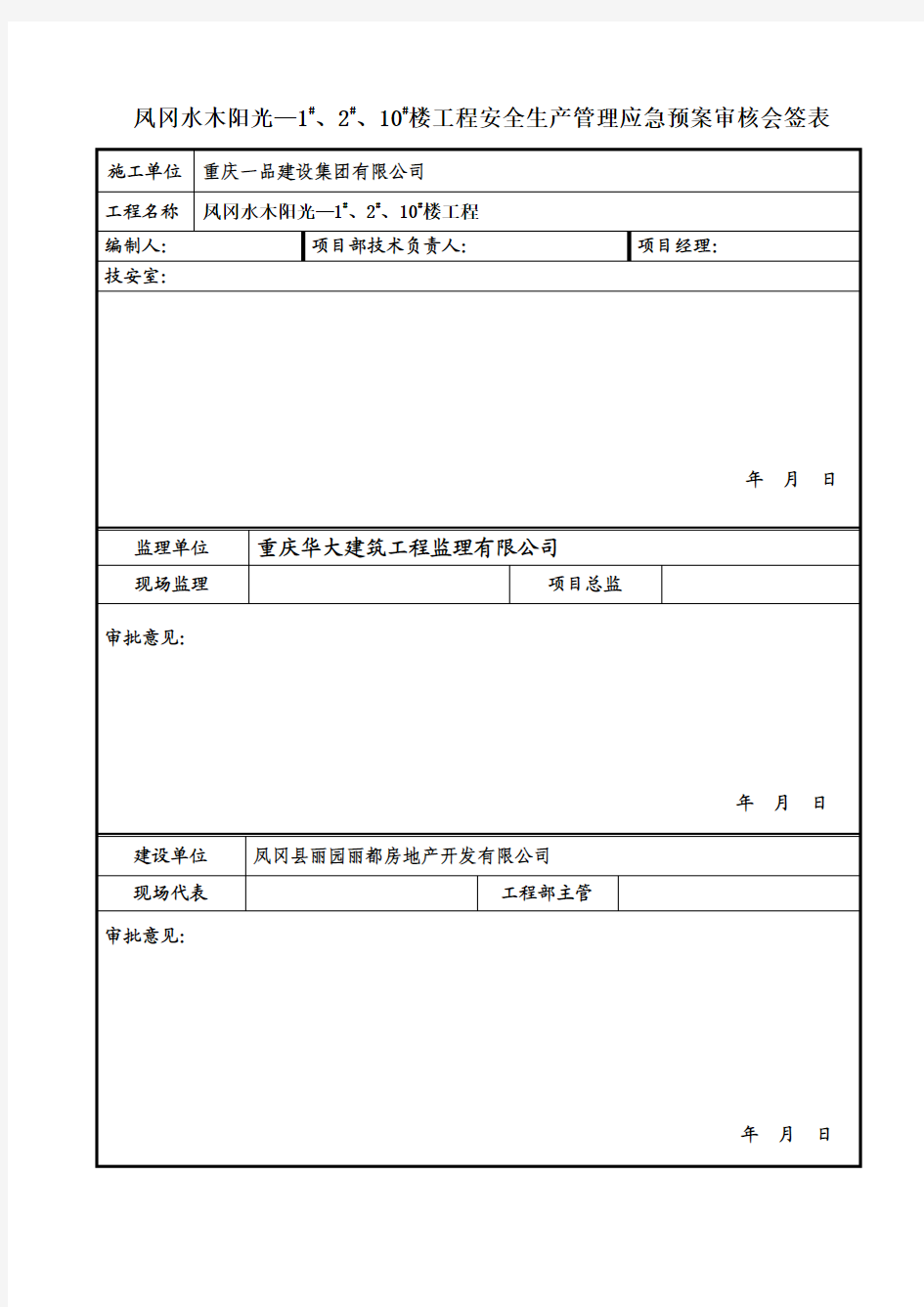 安全生产管理应急预案会签表