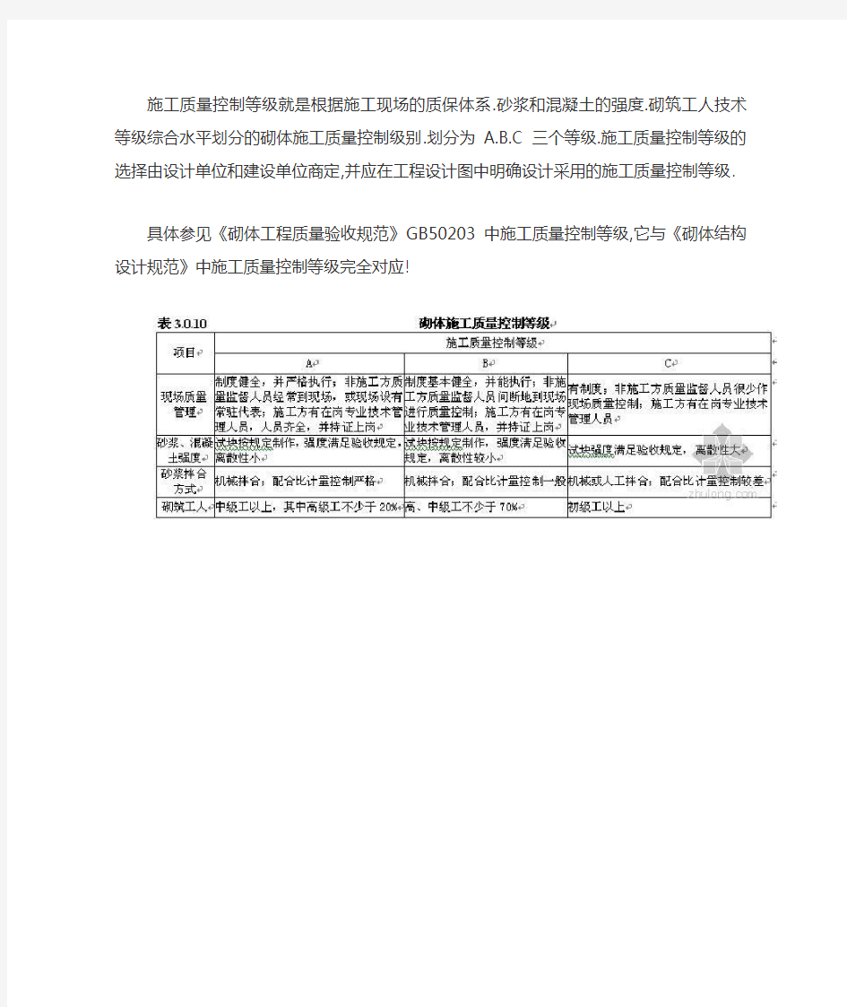 砌体施工质量控制等级