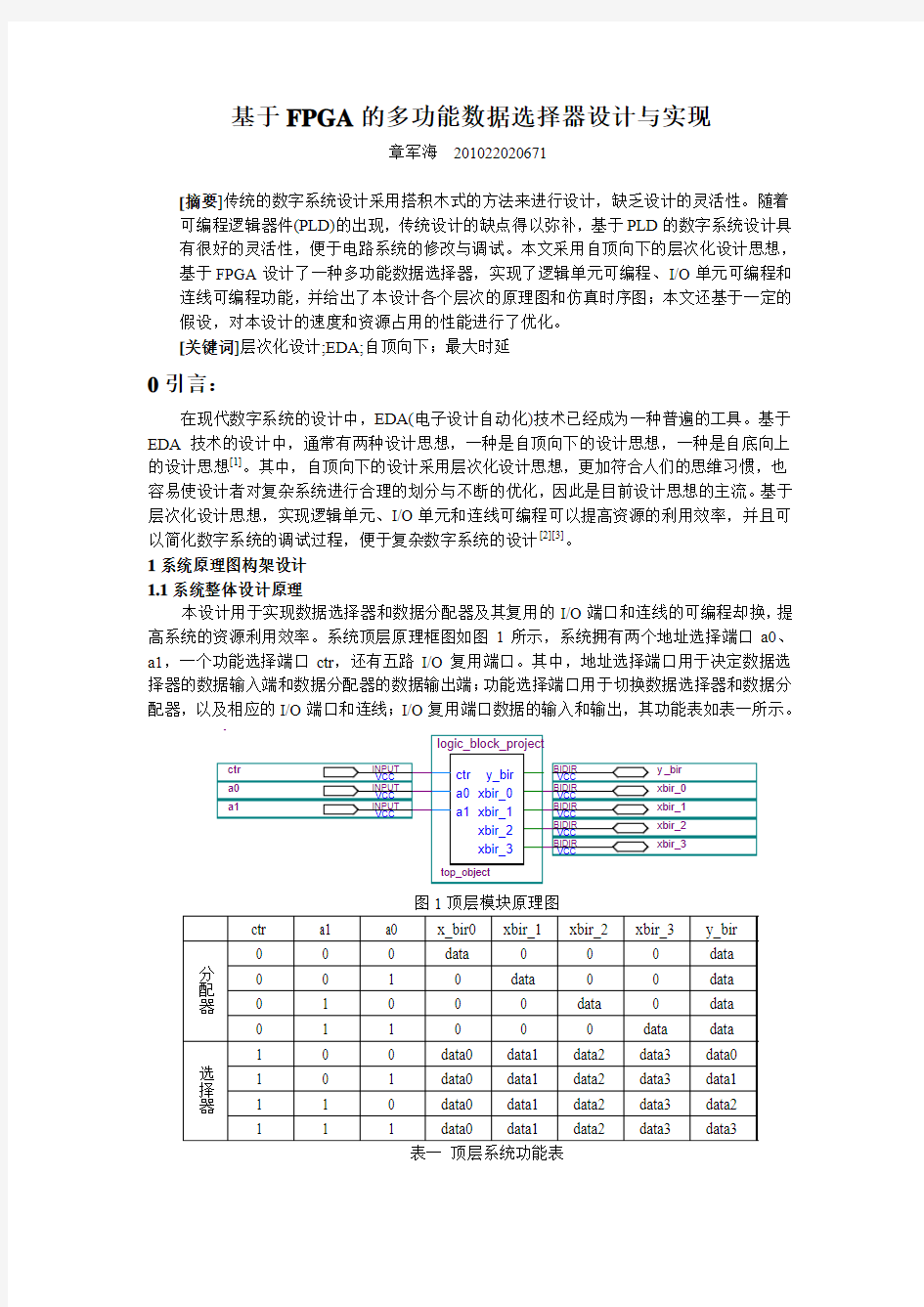 基于FPGA的多功能数据选择器设计与实现