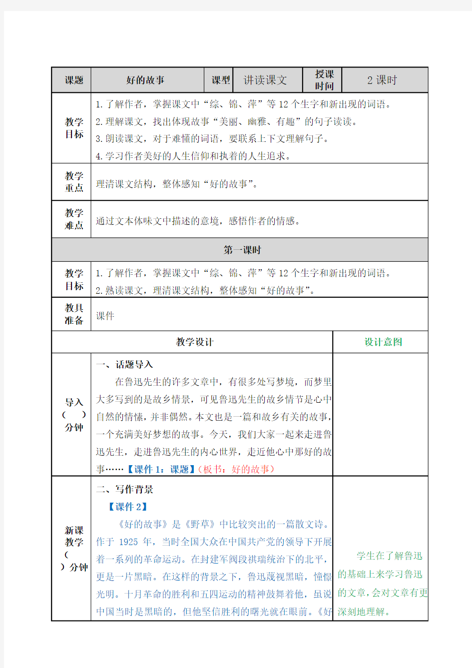 部编人教版六年级语文上册第25课《好的故事》教学设计