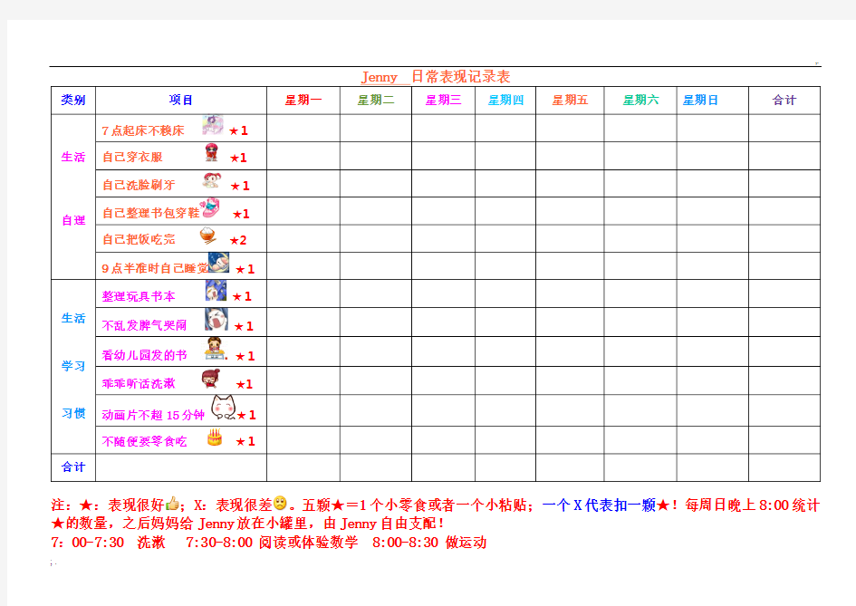 孩子日常表现记录表