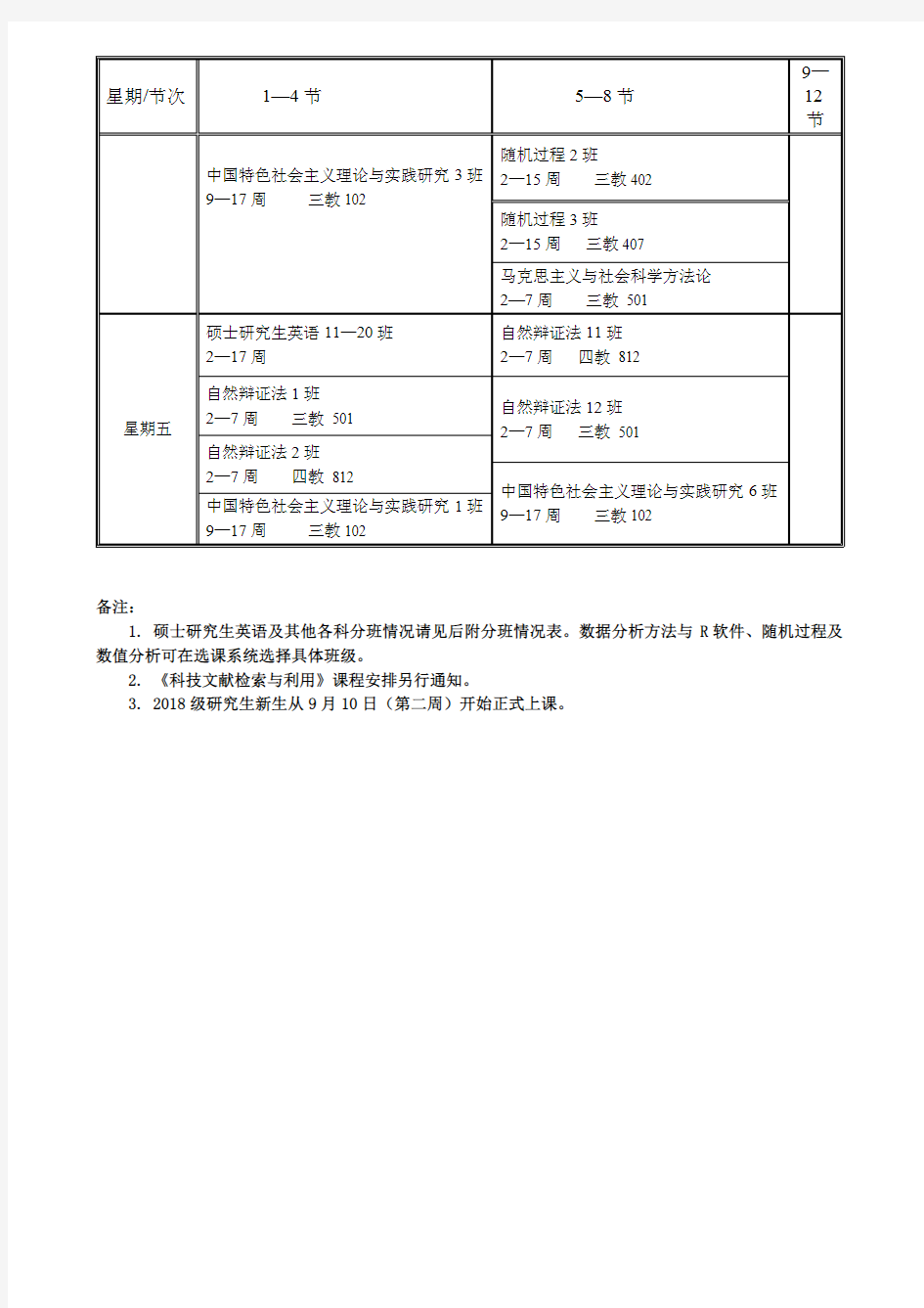 北京工业大学全日制硕士研究生公共课课程安排
