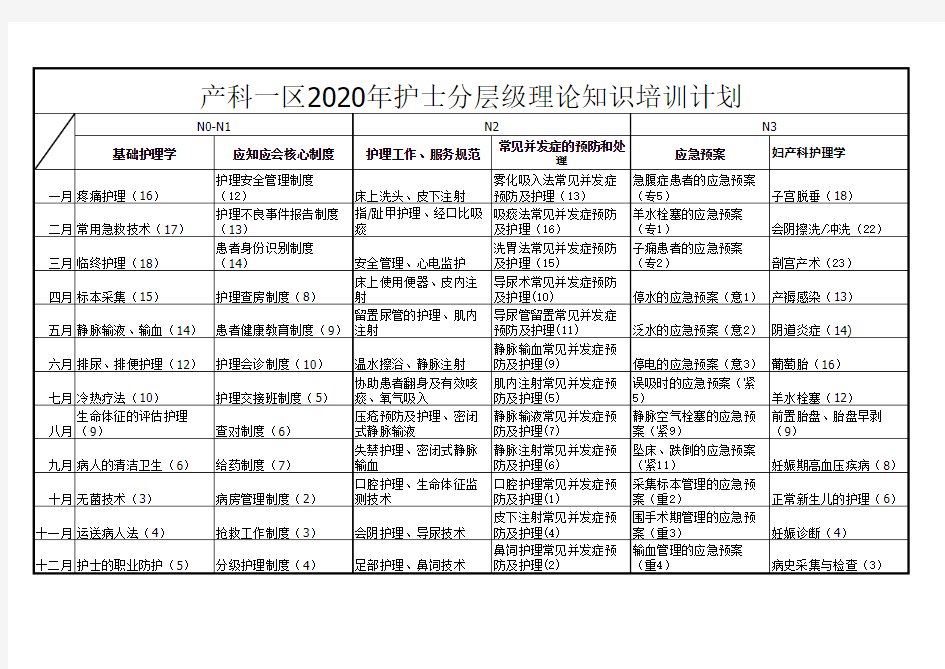 护士分层级理论知识培训计划