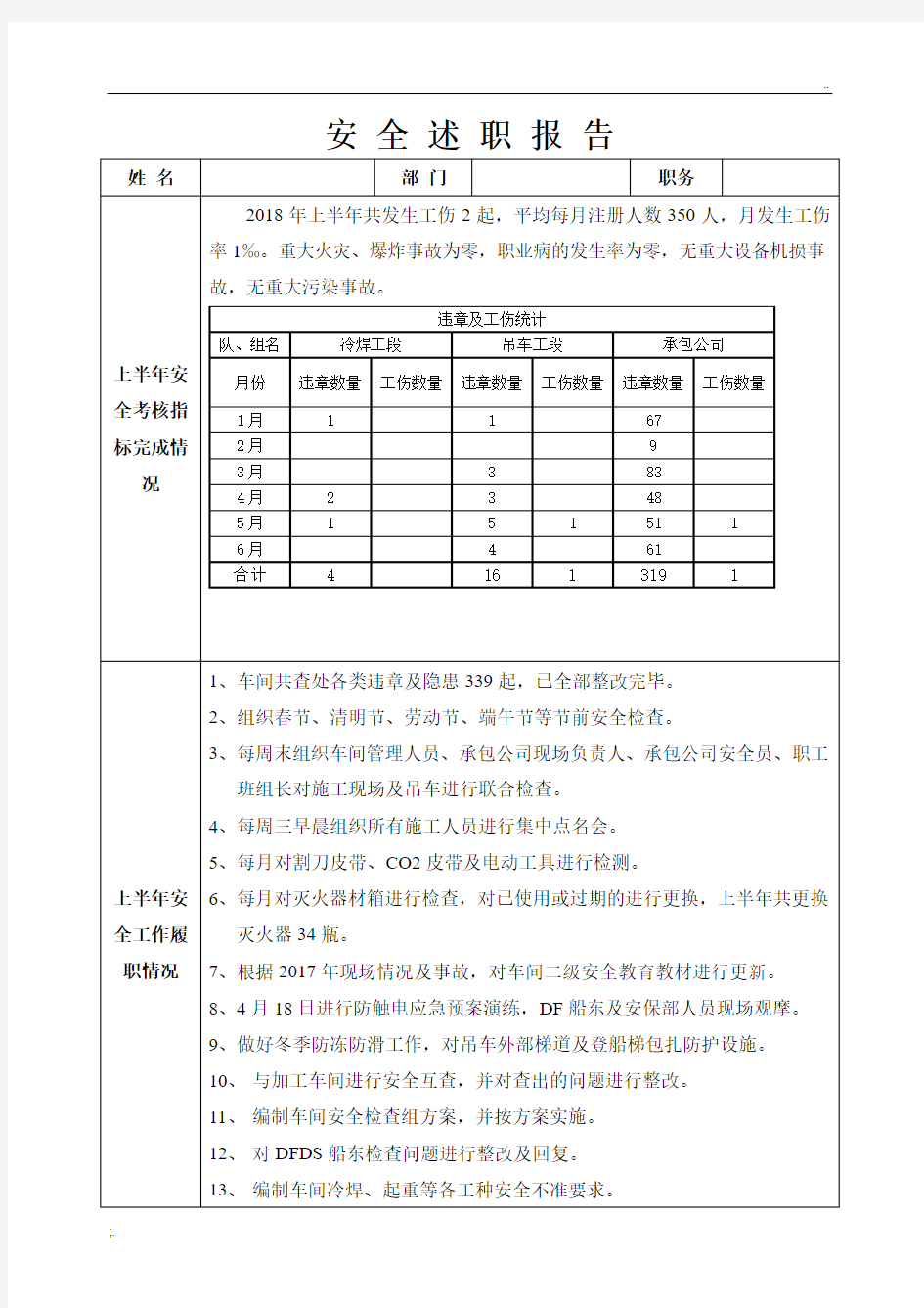 部门领导安全述职报告