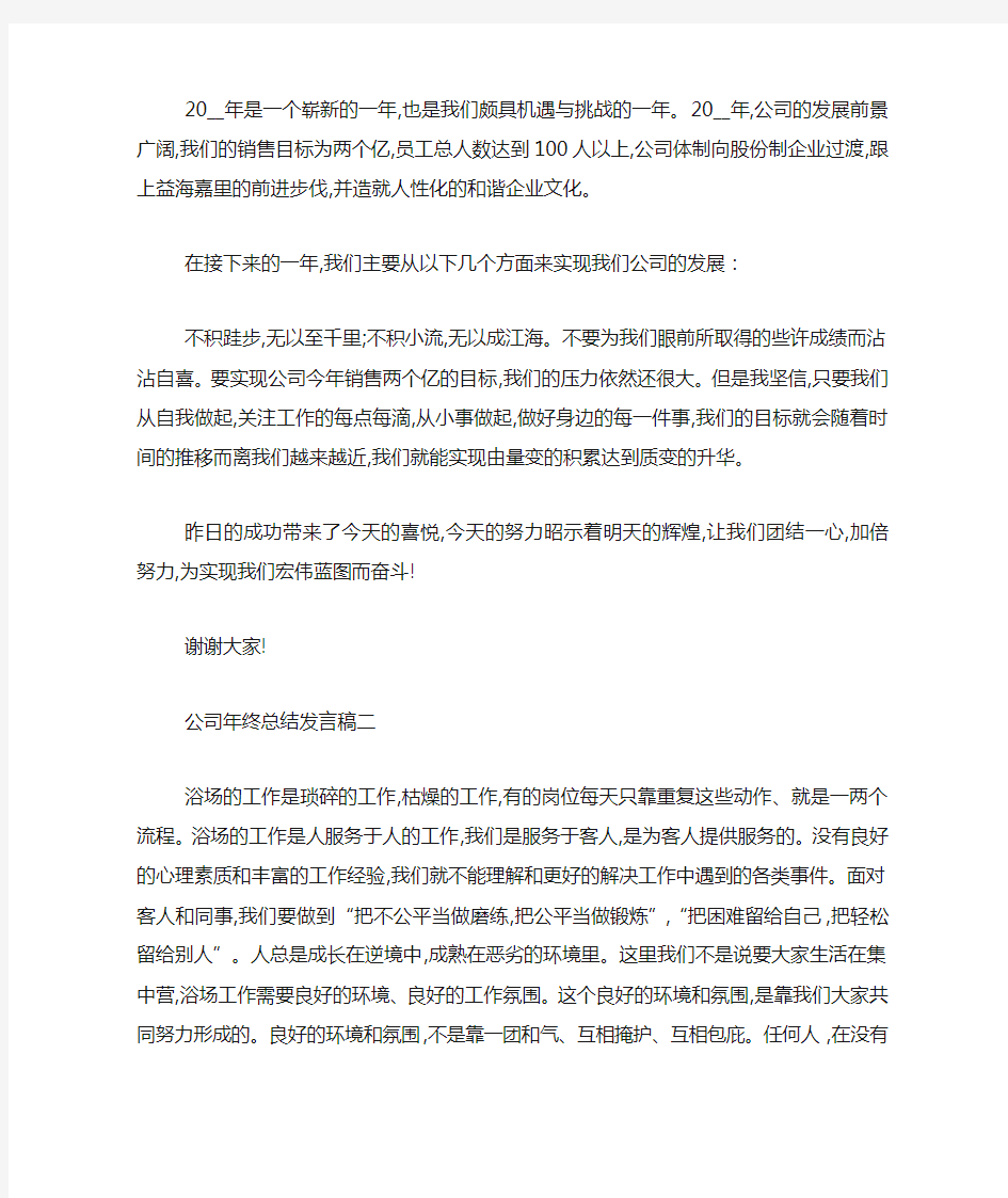 公司年终总结发言稿范文