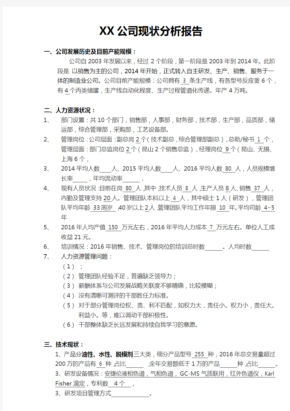 公司现状分析报告