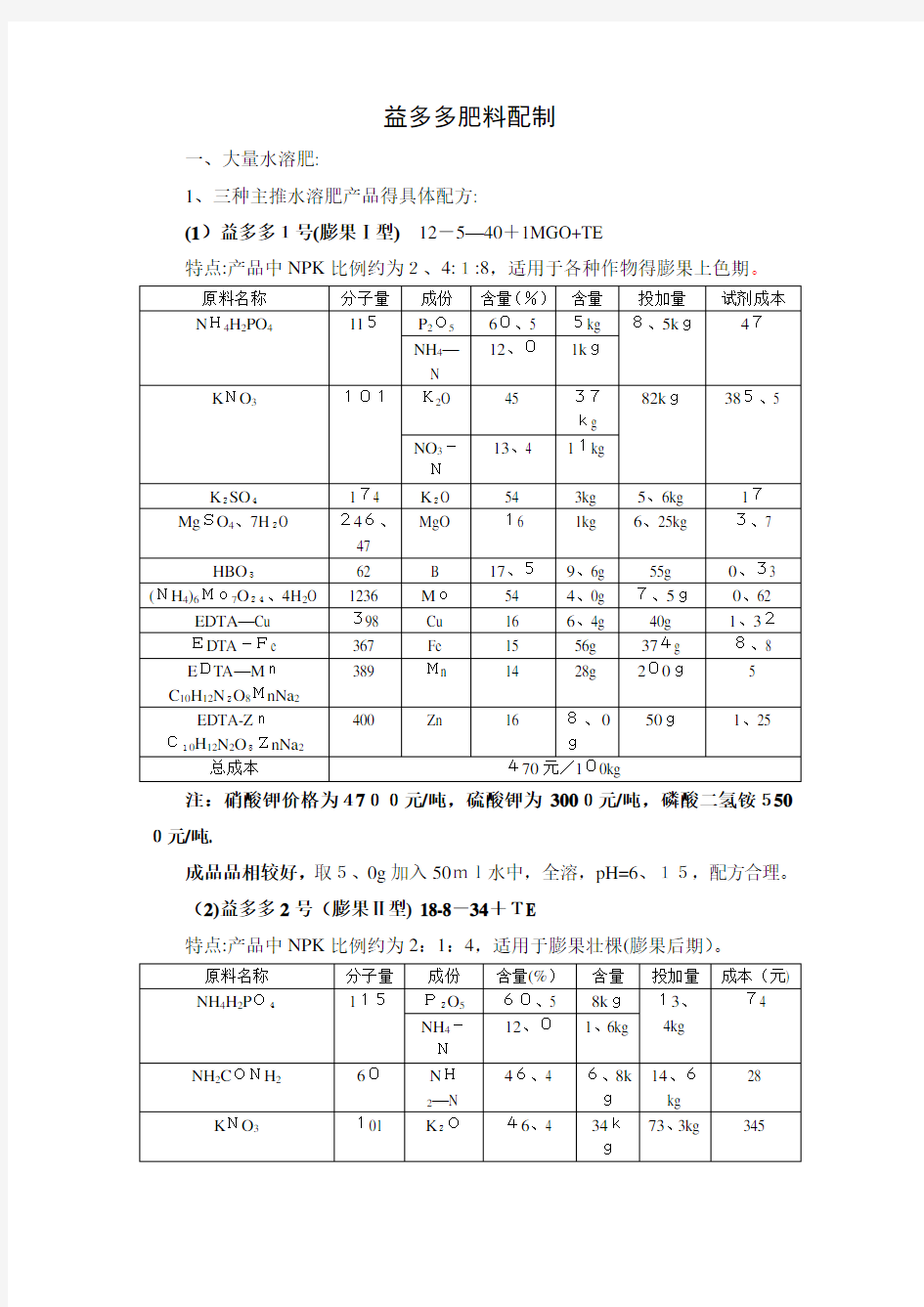 大量元素水溶肥制作