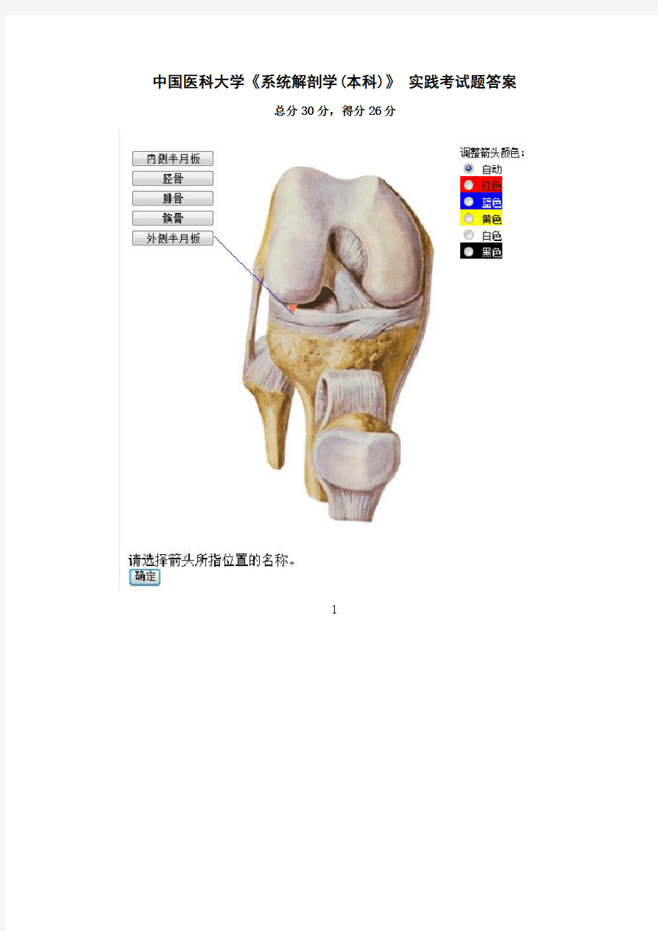 中国医科大学《系统解剖学本科》实践考试题答案