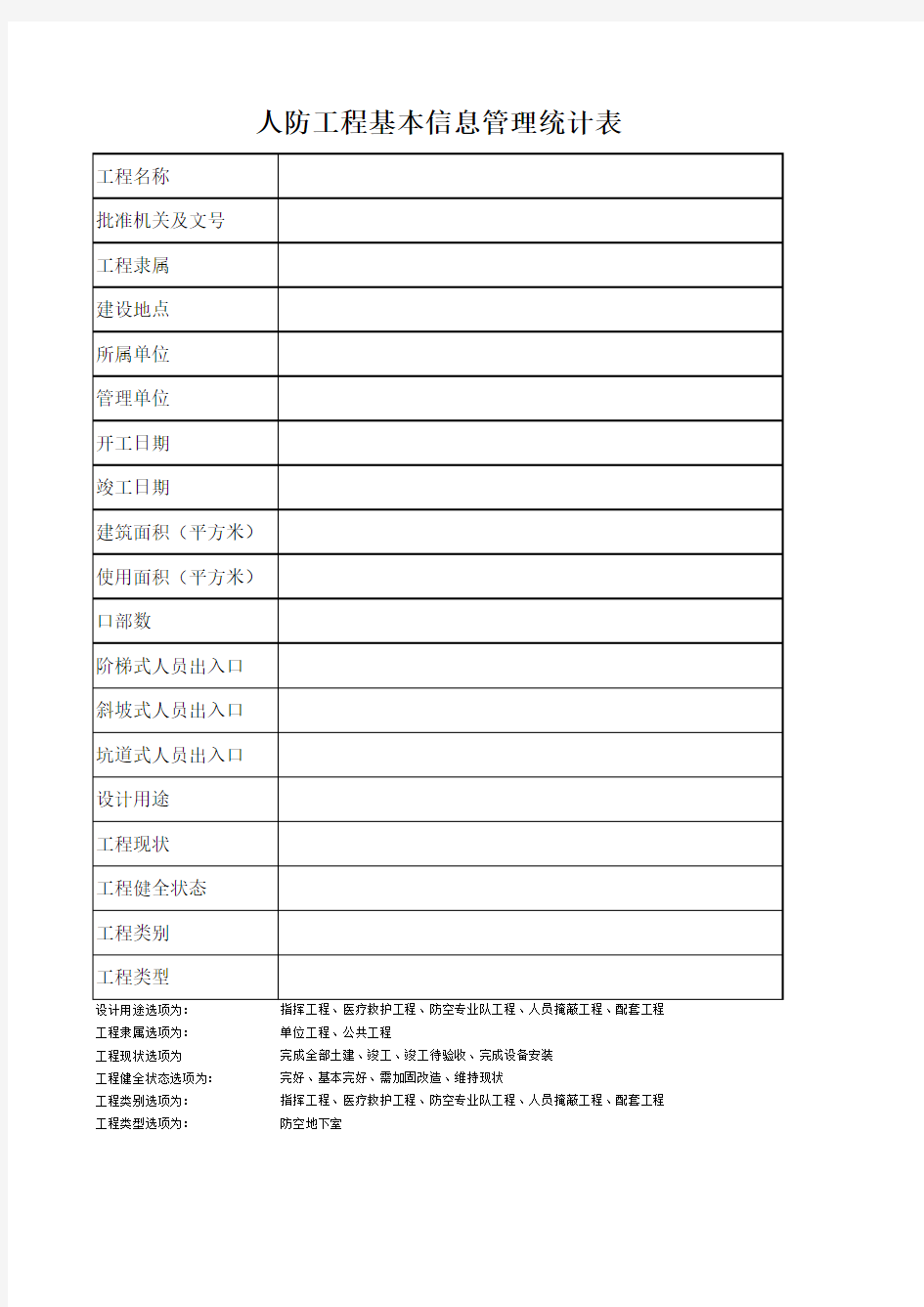 人防工程信息统计表