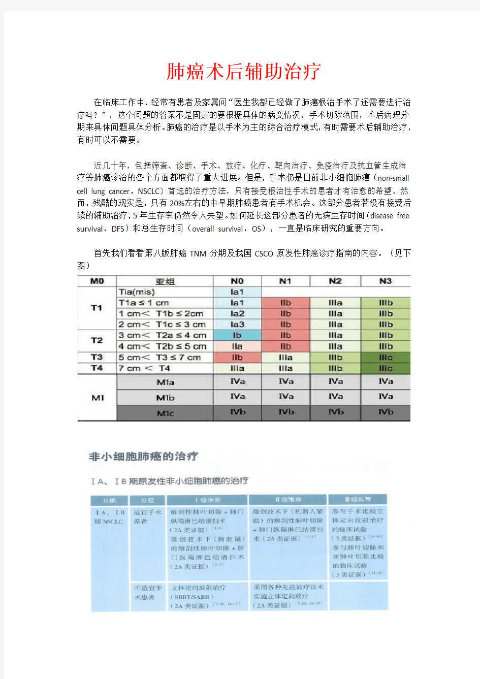 肺癌术后辅助治疗