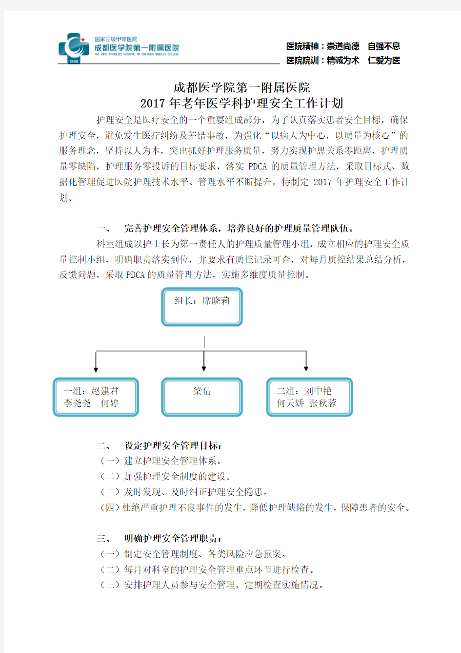 2017护理安全工作计划