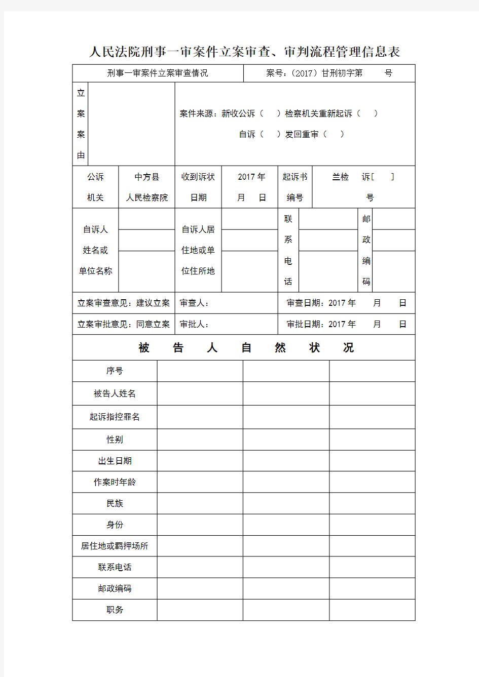 审判流程管理信息表