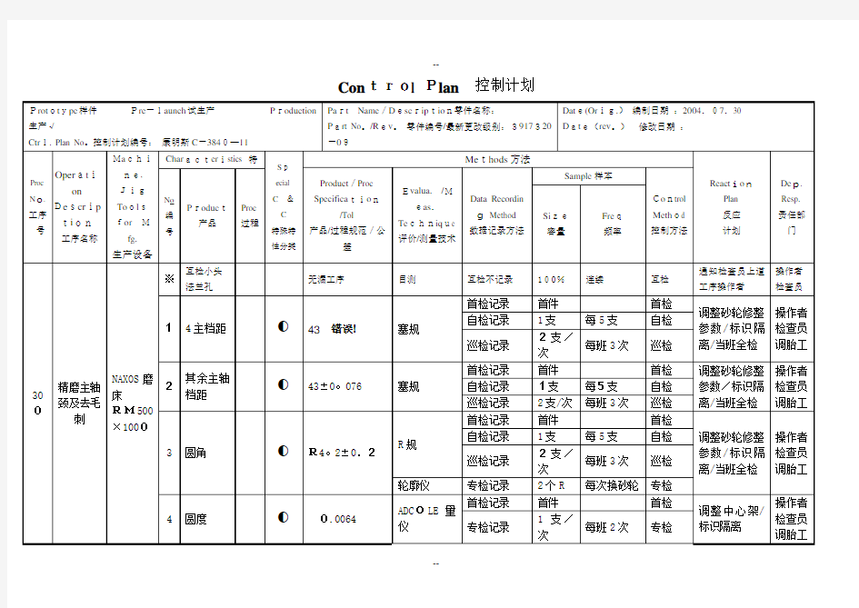 ControlPlan控制计划样本