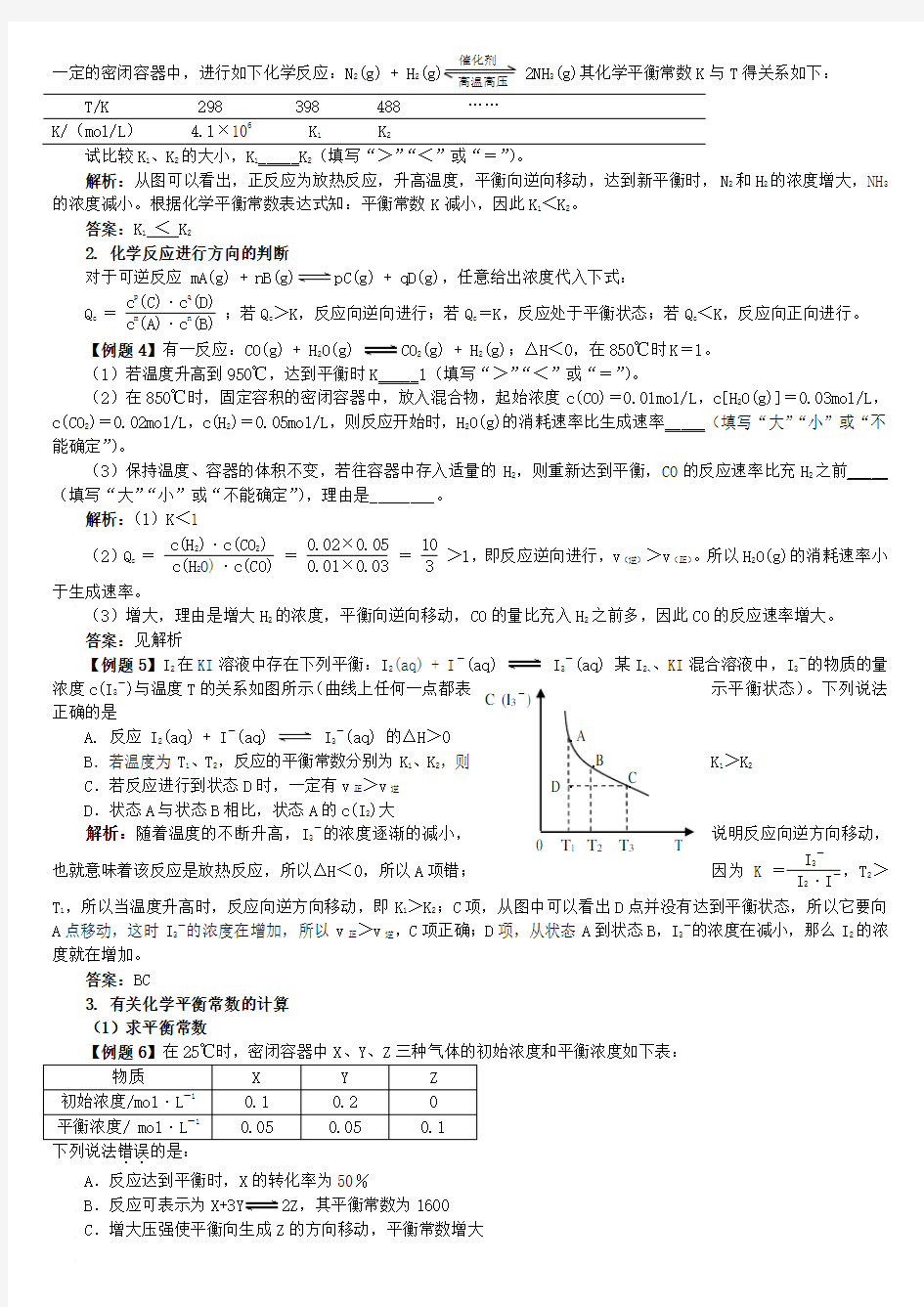 高考化学复习专题化学平衡常数应用