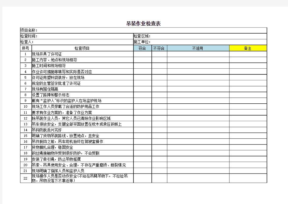 吊装作业检查表