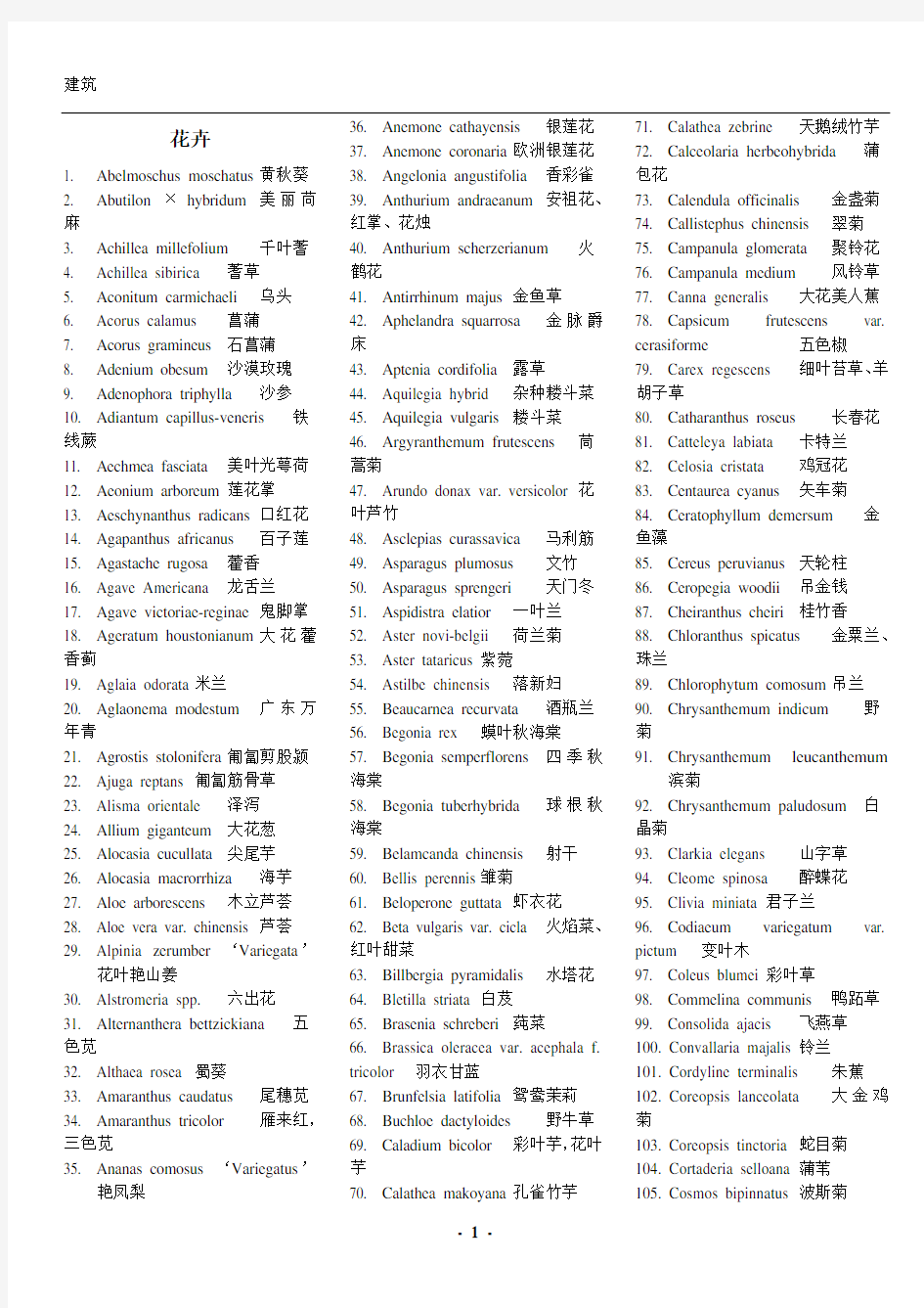 常用园林植物拉丁学名