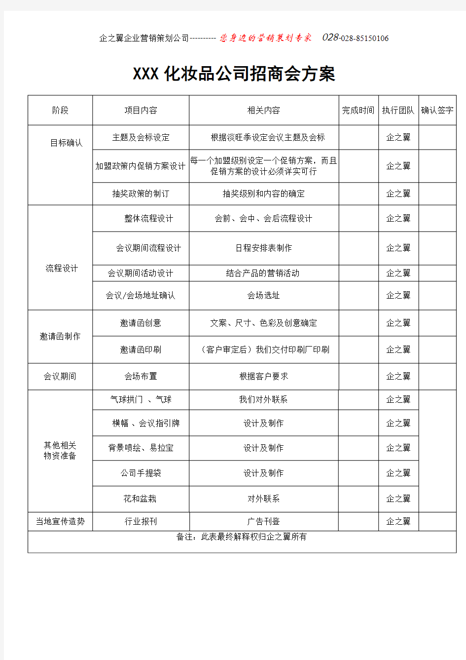 化妆品招商会方案