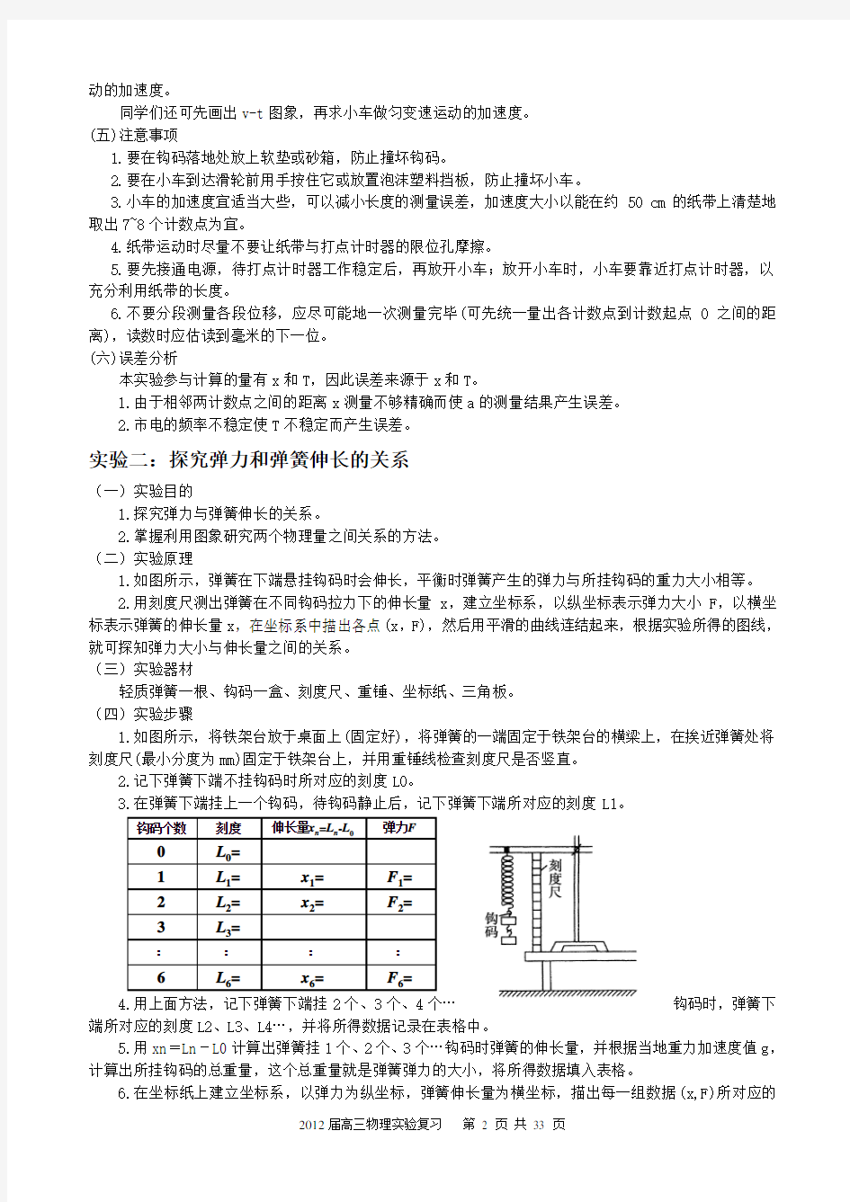 高中物理实验总结及试题