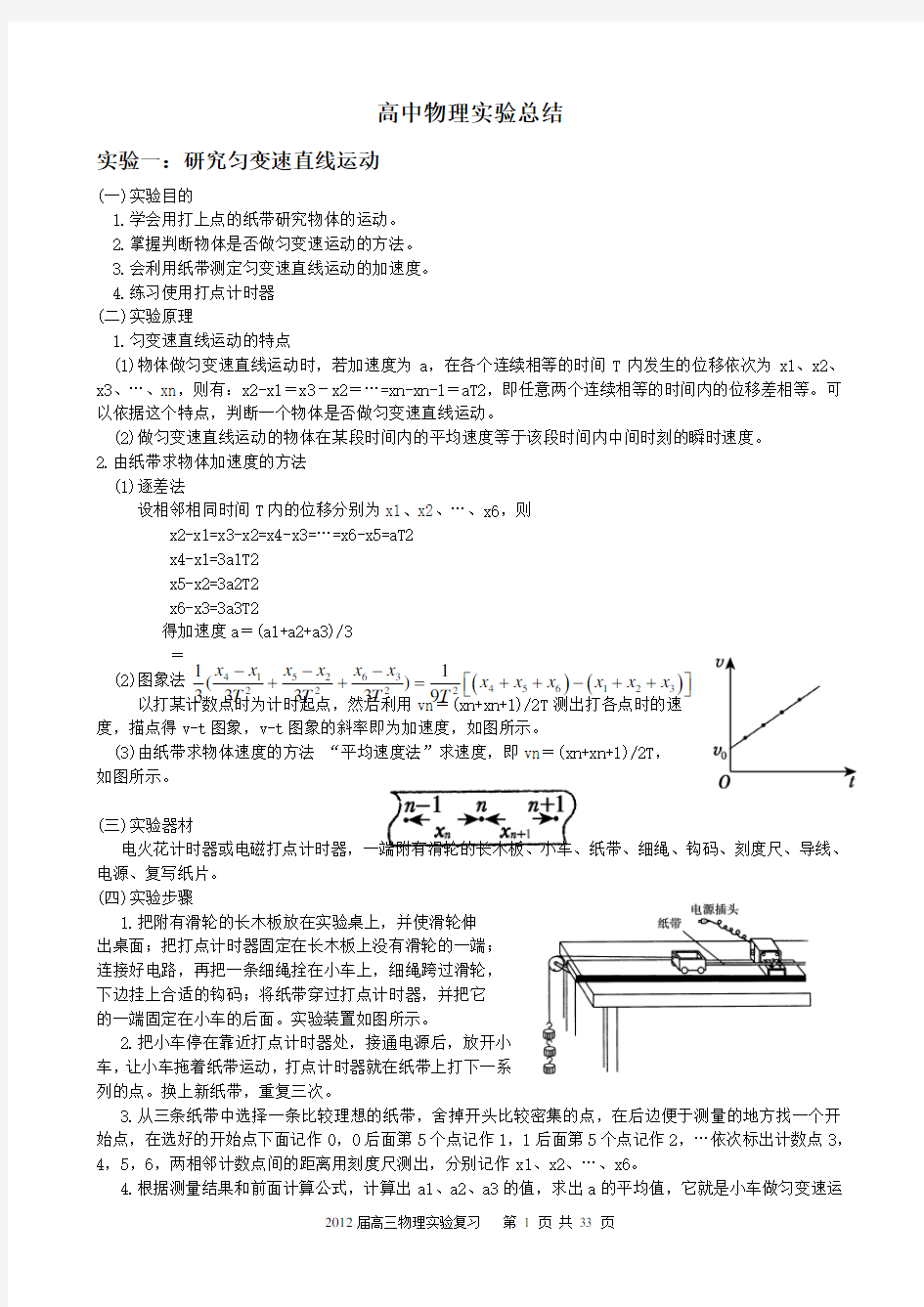 高中物理实验总结及试题