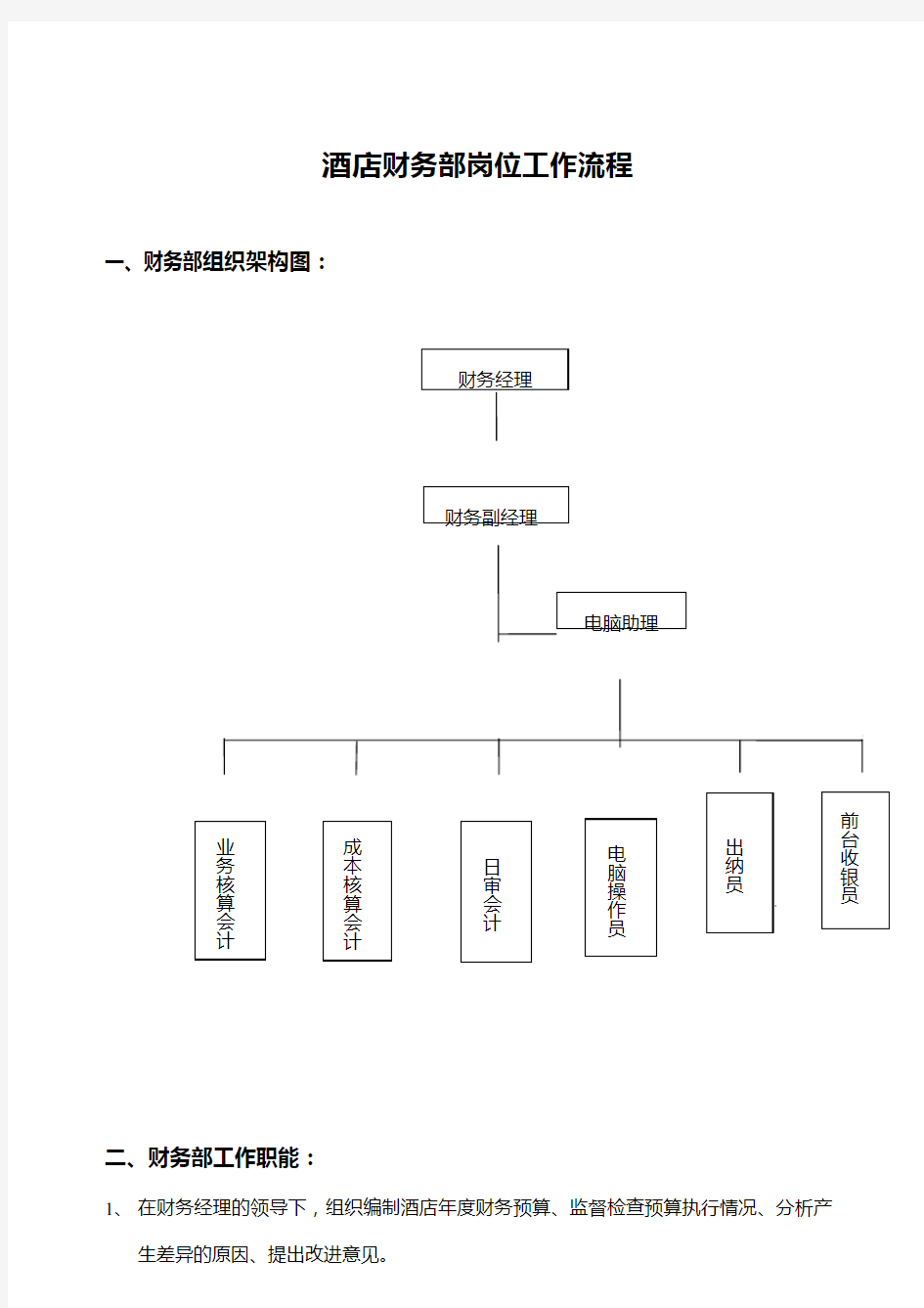 酒店财务部工作流程