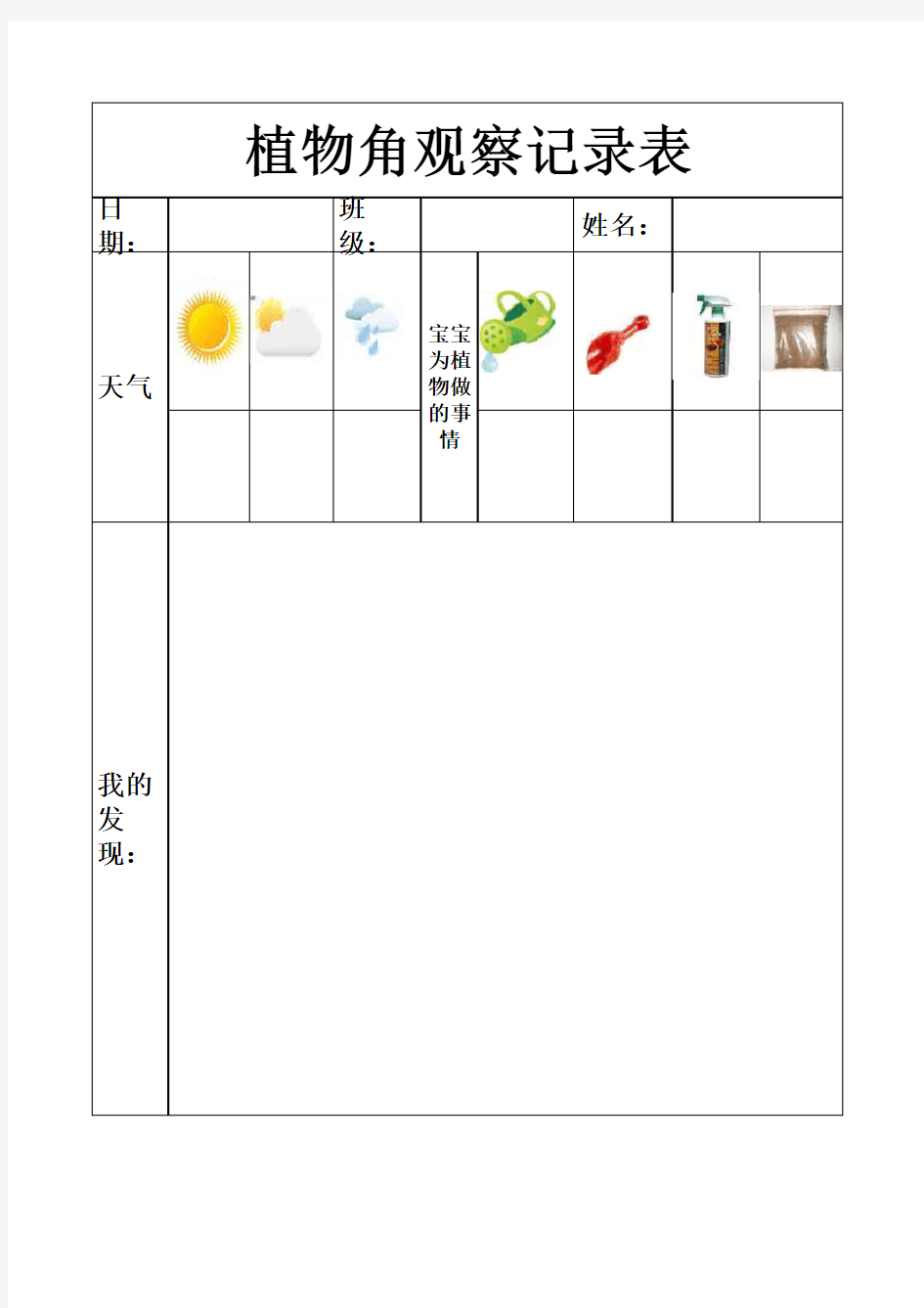 植物角观察记录表