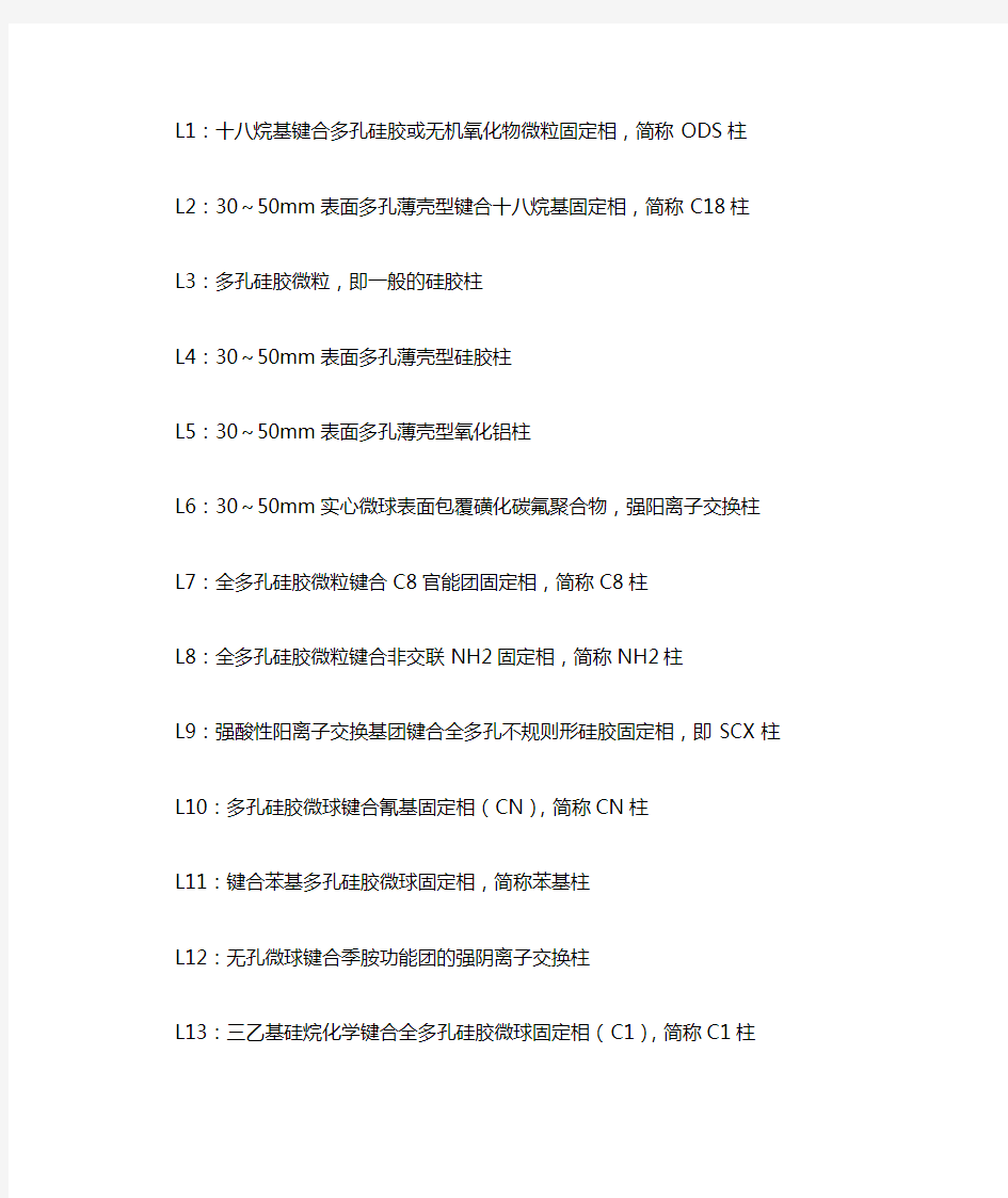 美国药典规定色谱柱类型