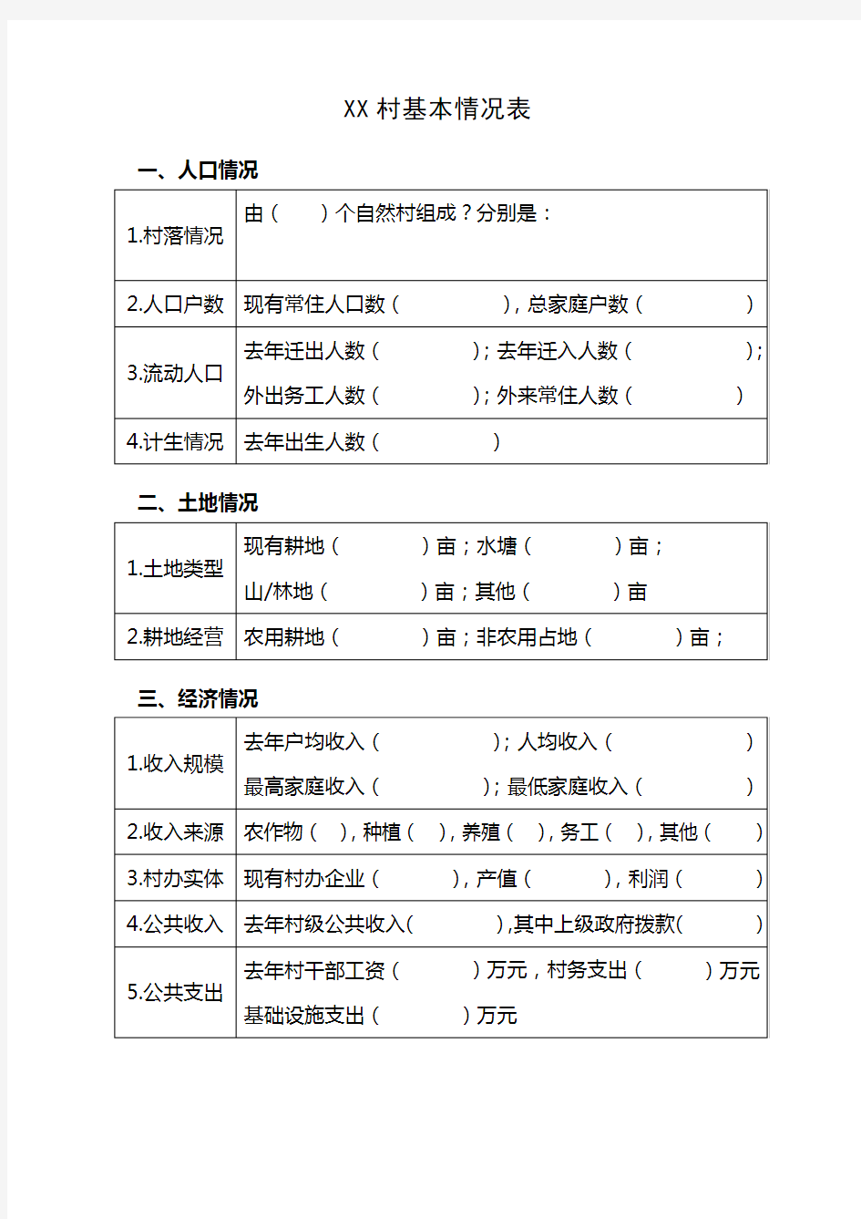 驻村农村基本情况调查表