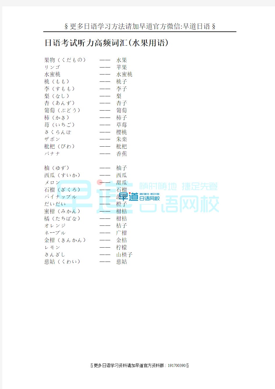 日语能力考试听力高频词汇