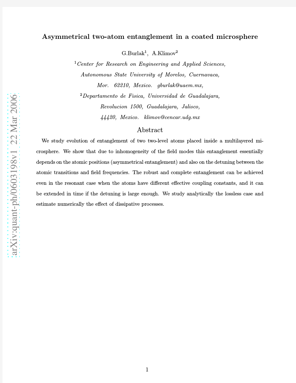 Asymmetrical two-atom entanglement in a coated microsphere