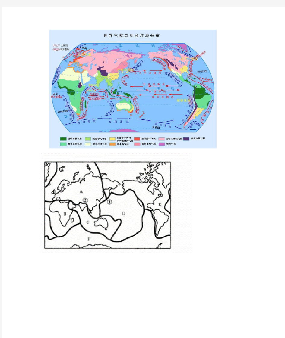板块空白图和世界气候洋流图