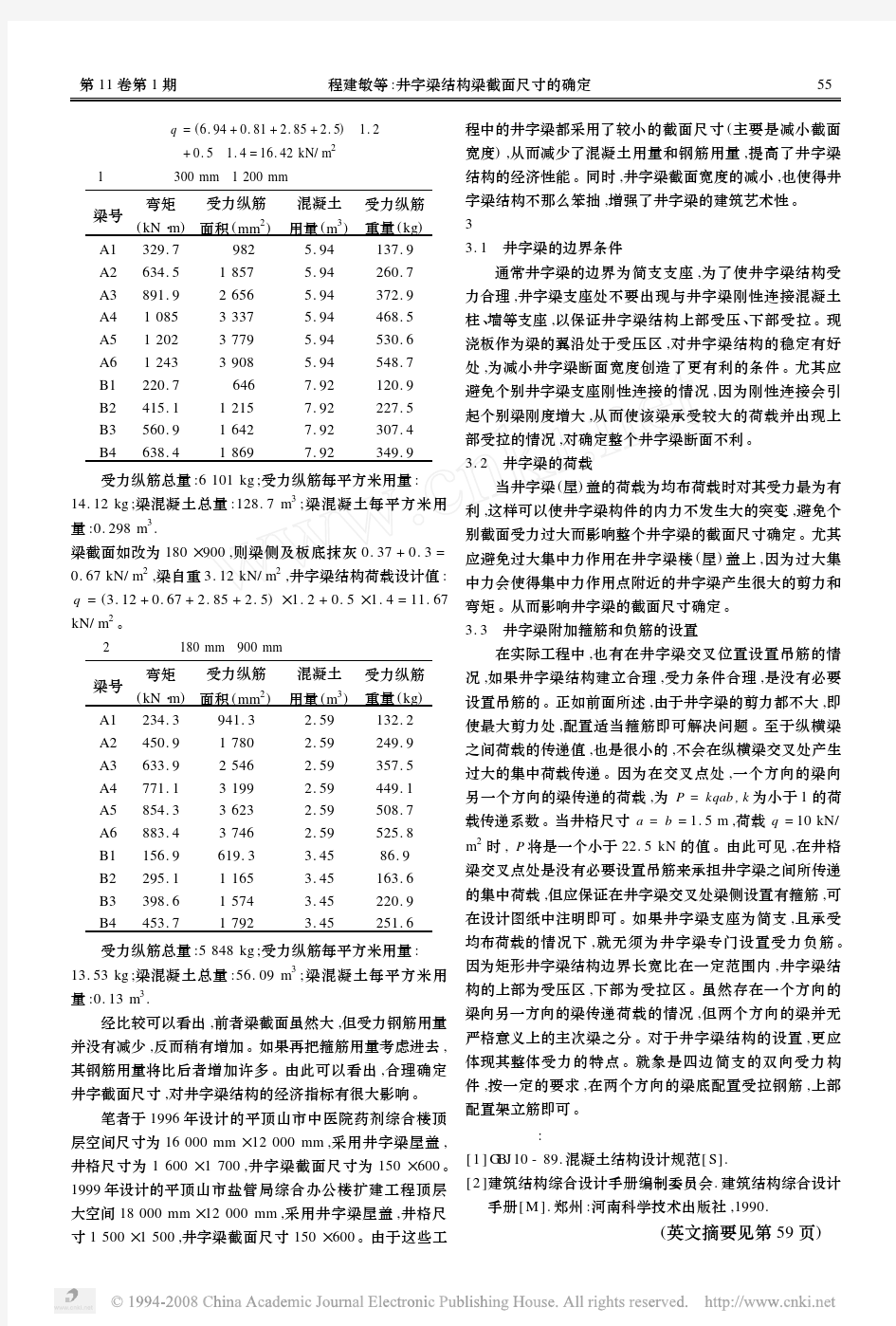 井字梁结构梁截面尺寸的确定